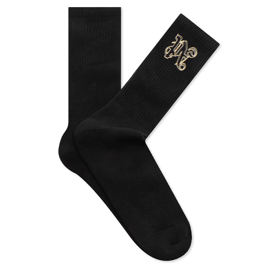 Double Monogram Socks Black Ocher Yellow