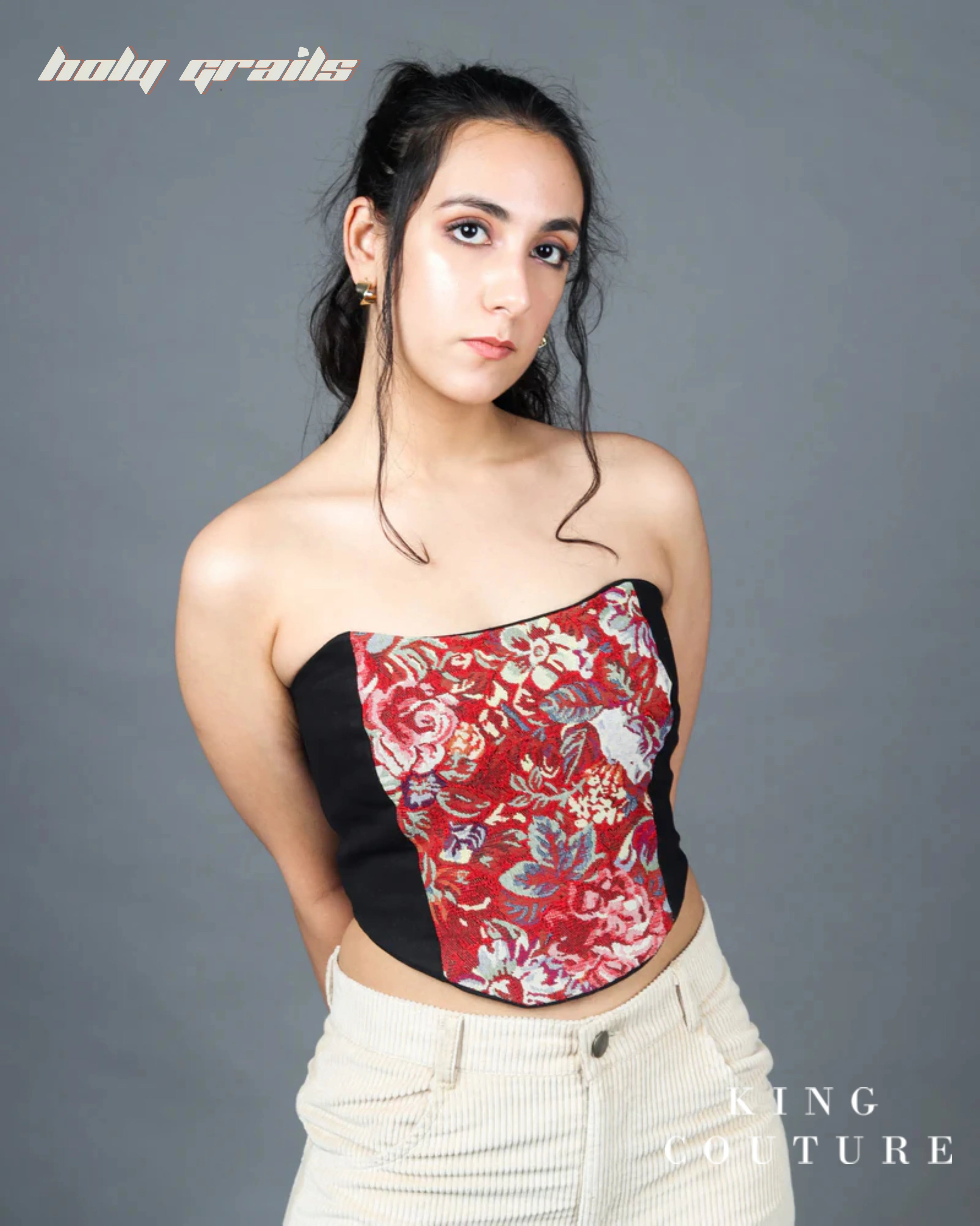 Floral Carmine Red Corset HG x King Couture