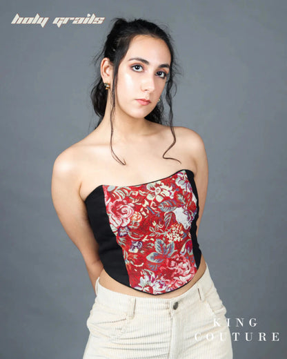 Floral Carmine Red Corset HG x King Couture