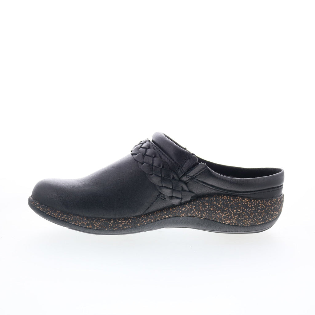 Aetrex Libby DM200 Womens Black Leather Slip On Clogs Flats Shoes