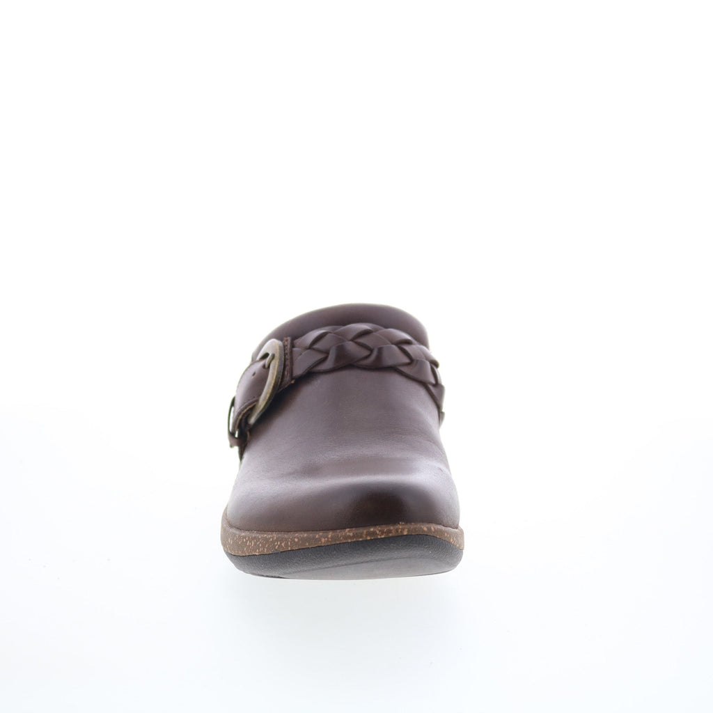 Aetrex Libby DM202W Womens Brown Leather Slip On Clog Flats Shoes