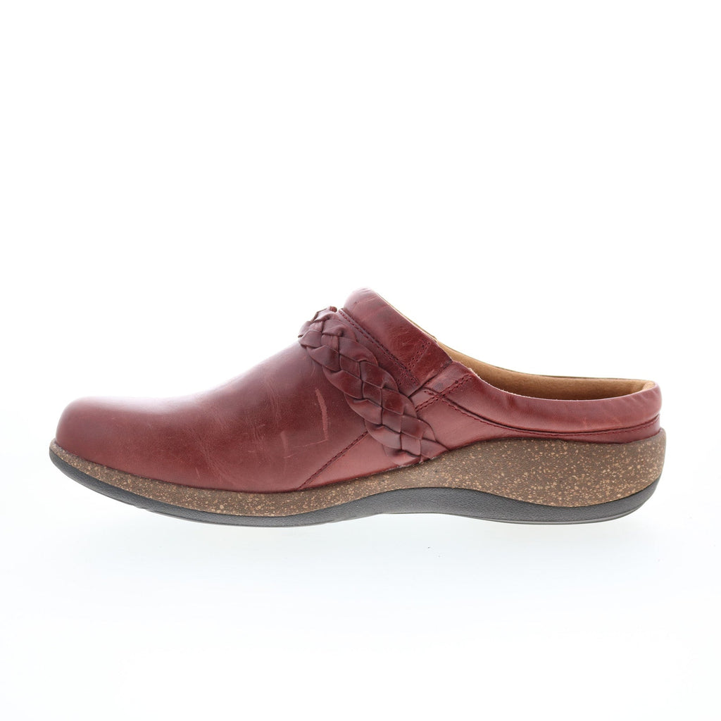 Aetrex Libby DM209 Womens Burgundy Leather Slip On Clogs Flats Shoes