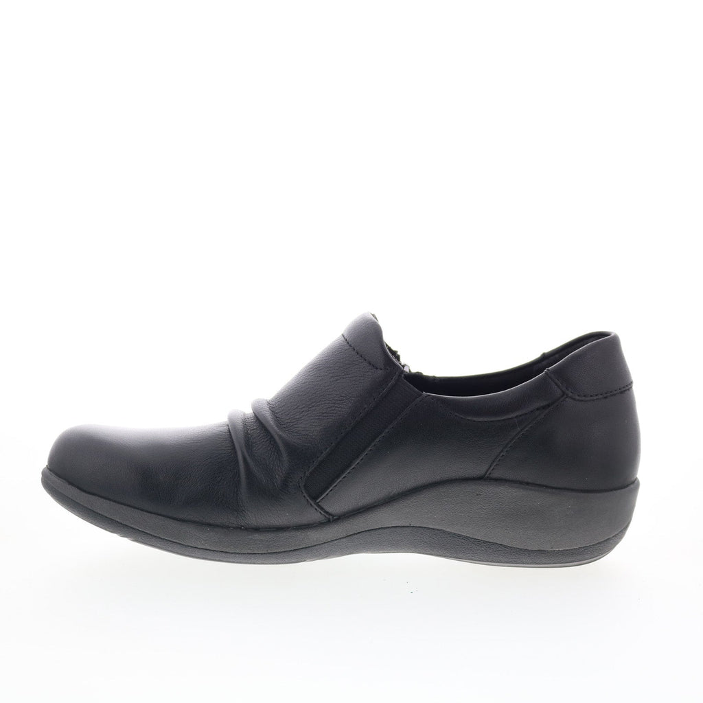 Aetrex Katie DM550 Womens Black Leather Zipper Loafer Flats Shoes