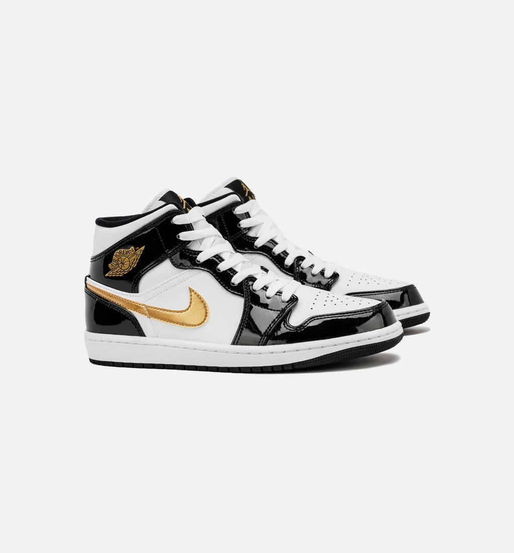 Air Jordan 1 Retro Mid SE Patent Black Gold Mens Lifestyle Shoe Black Gold