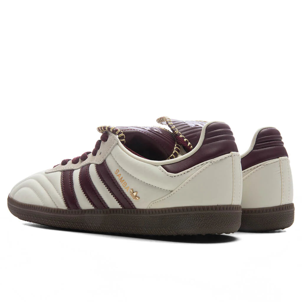 Womens Samba Long Tongue Cream White Maroon Gold Metallic