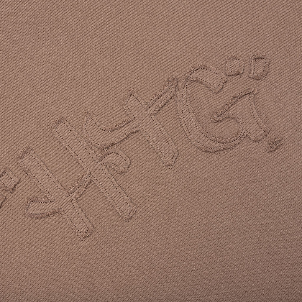 Script Embroidered Hoodie Light Brown