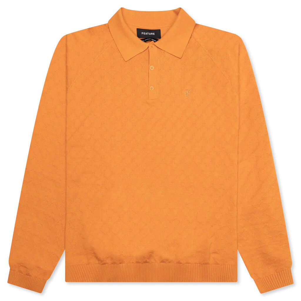 Hogan Pointelle Raglan Sleeve Sweater Polo Jasper Orange