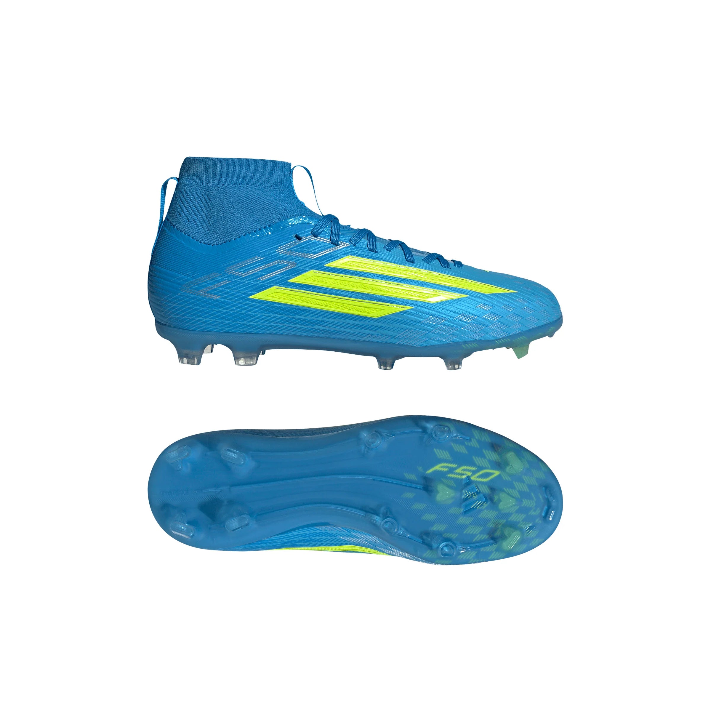 adidas F50 Elite Mid Cut FG Firm Ground Youth Soccer Cleats Blue Yellow Aqua