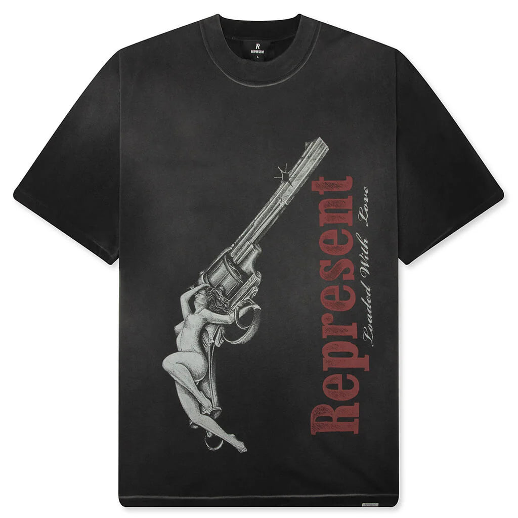 Loaded With Love T Shirt Stained Black
