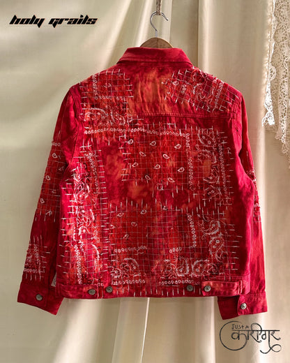 Just A Patchwork Red Denim Jacket HG x Just A Karigar