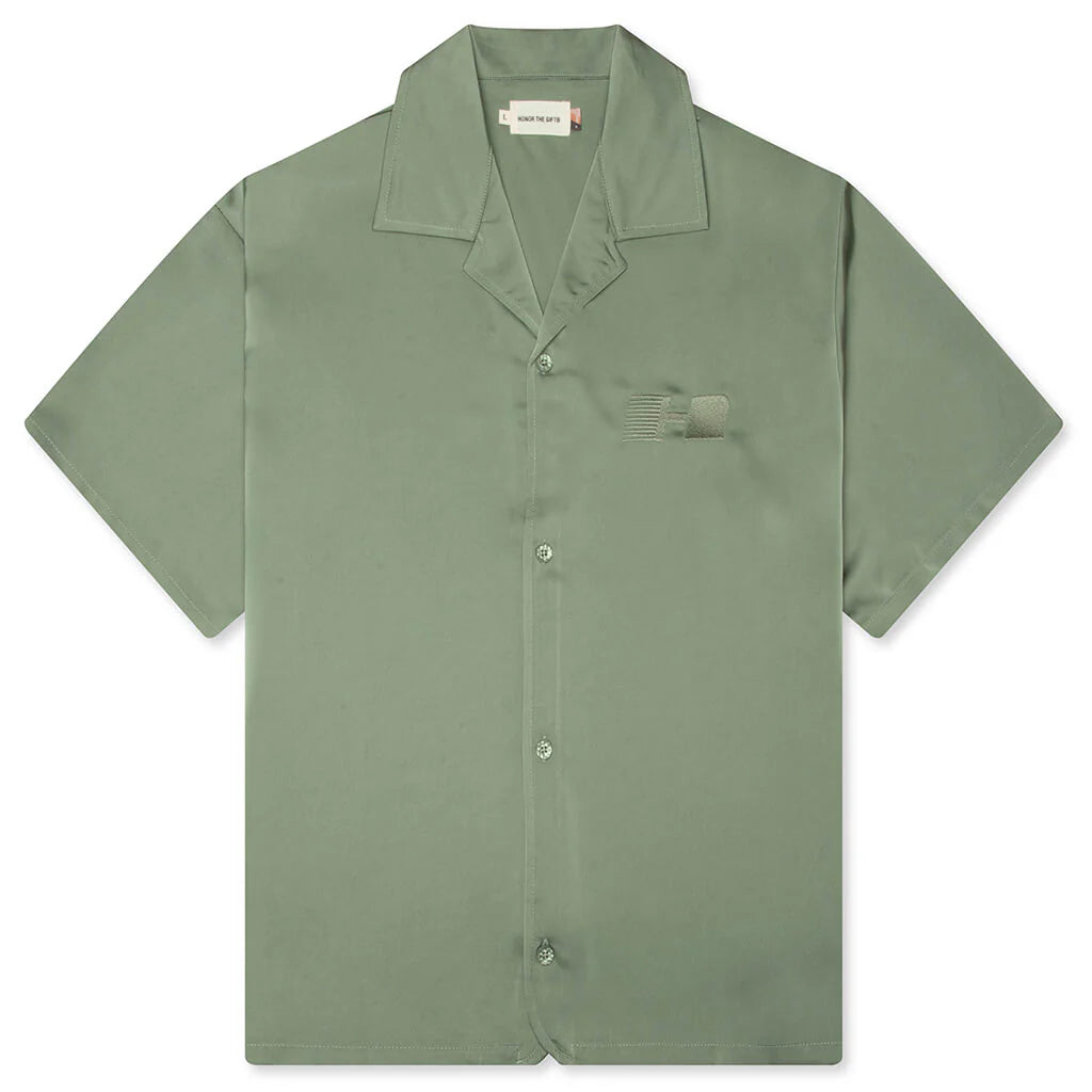 Satin Chest Logo Camp Collar Sage