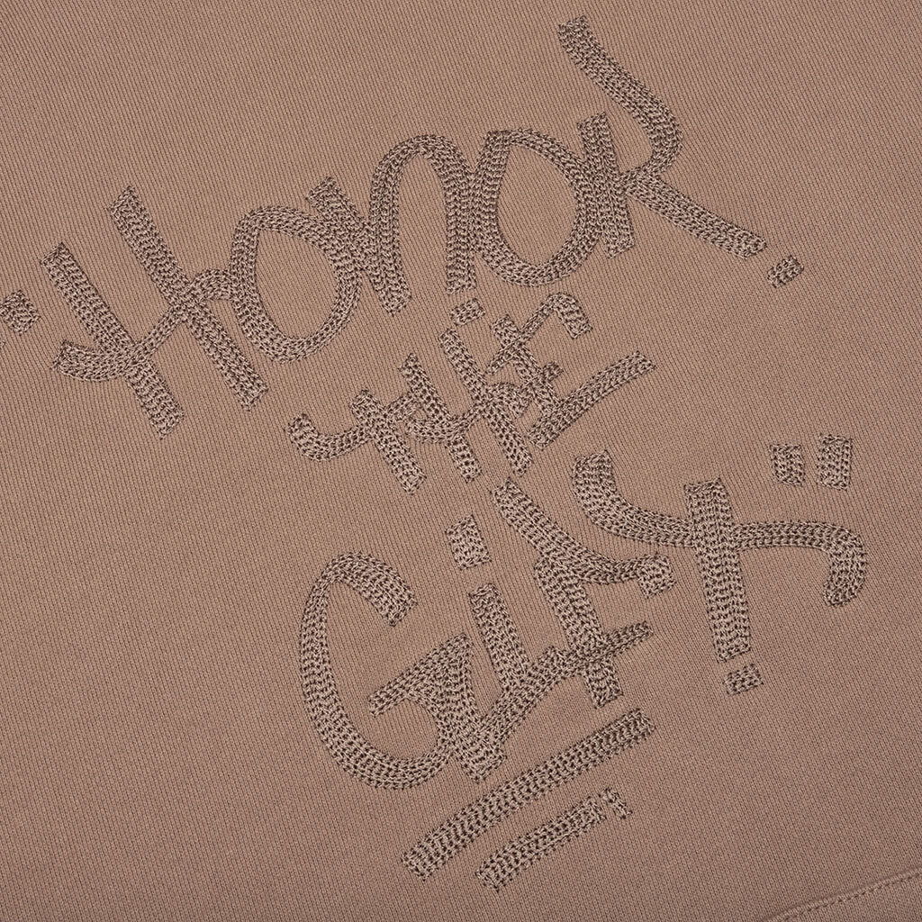 Script Embroidered Hoodie Light Brown