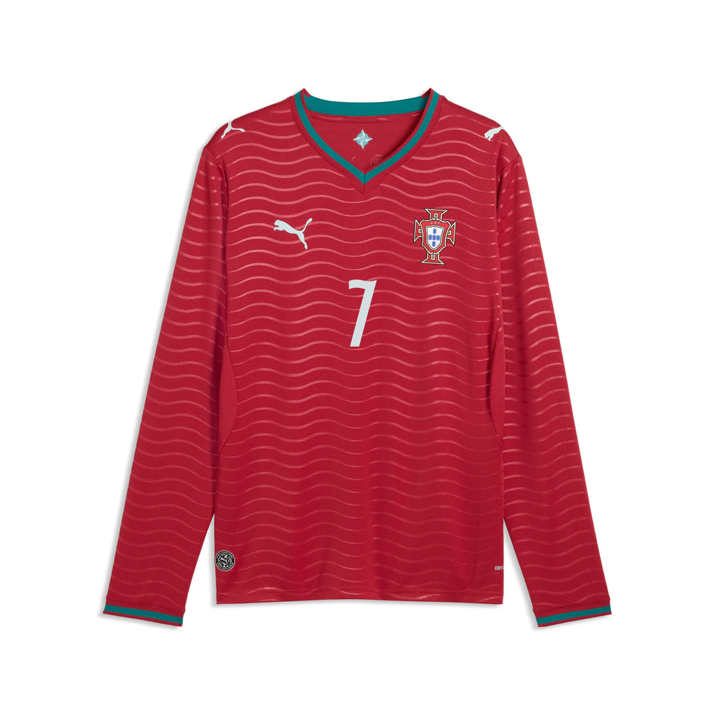 PUMA Portugal Home Long Sleeve Cristiano Ronaldo CR7 Mens Soccer Jersey Red Green Lagoon