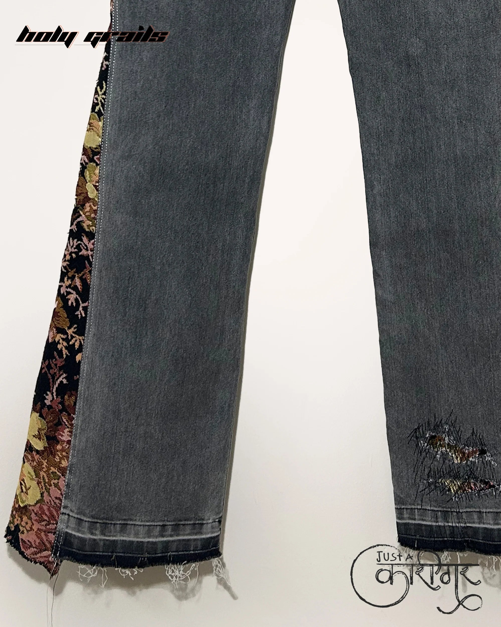 Just A Floral Black Denim Jeans HG x Just A Karigar