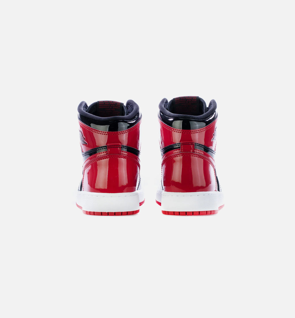 Air Jordan 1 High OG Patent Bred Grade School Lifestyle Shoe Black White Varsity Red Limit One Per Customer