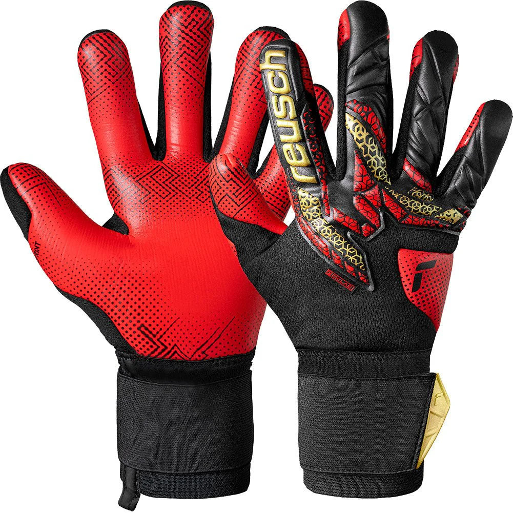 Reush Attrakt Gold X GluePrint Goalkeeper Gloves Black Gold Red