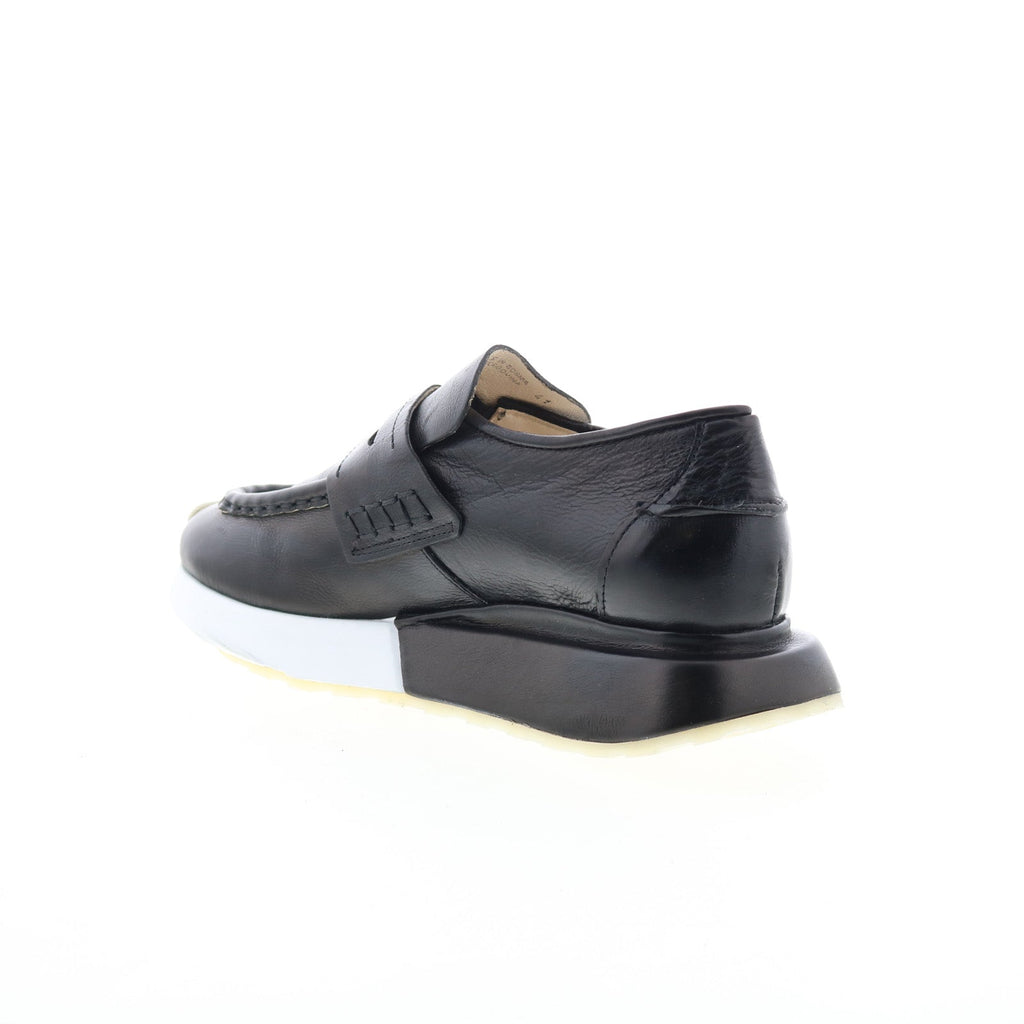 Elian Womens Black Leather Slip On Lifestyle Sneakers Shoes