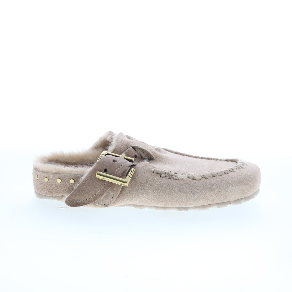 Emmett Womens Beige Suede Hook & Loop Clog Flats Shoes