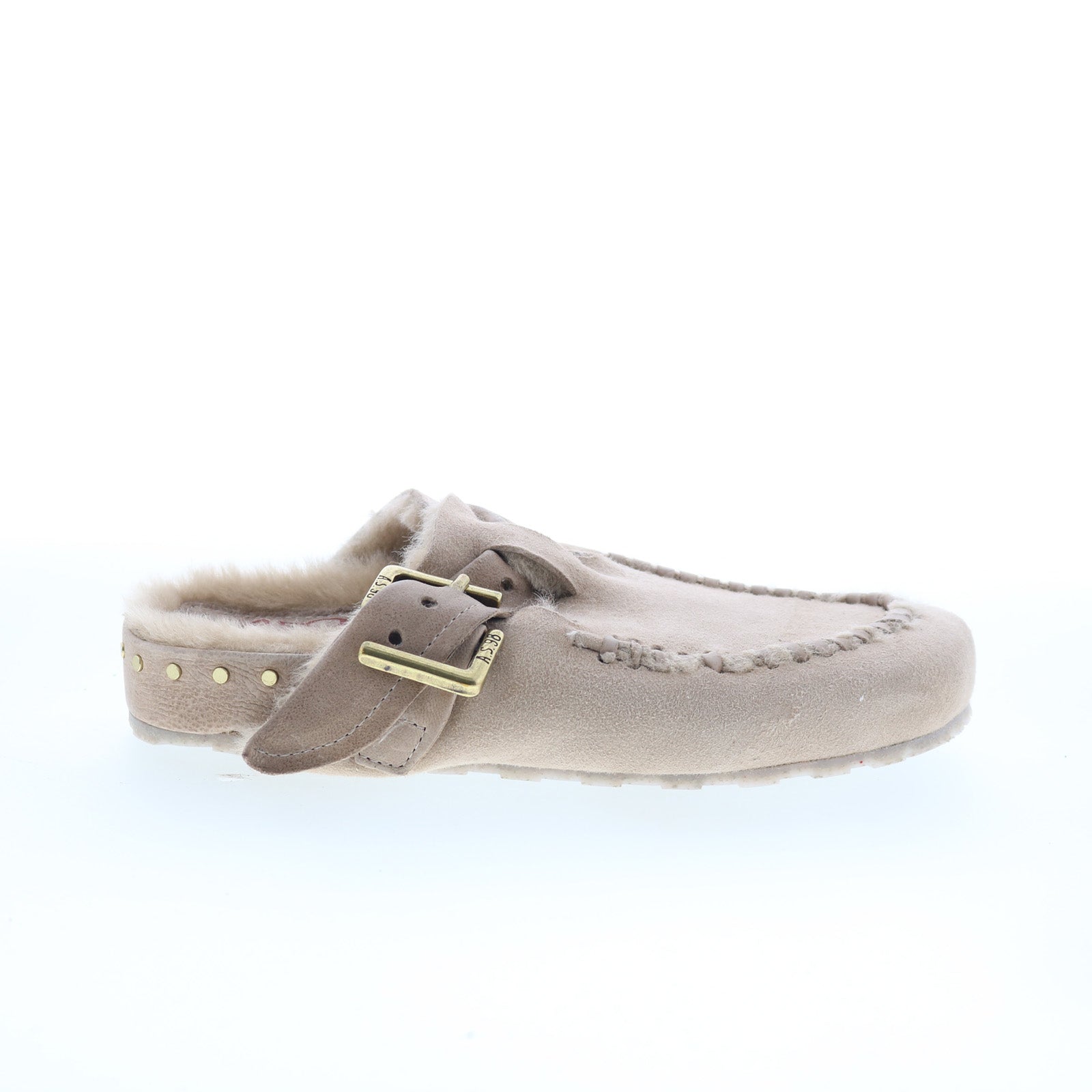 Emmett Womens Beige Suede Hook & Loop Clog Flats Shoes