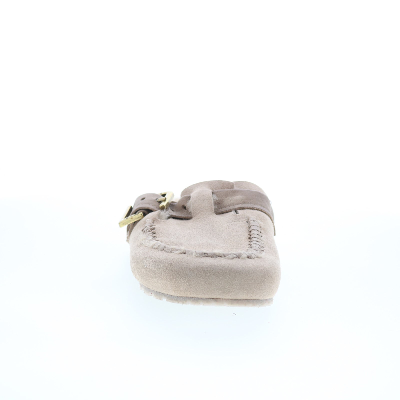 Emmett Womens Beige Suede Hook & Loop Clog Flats Shoes