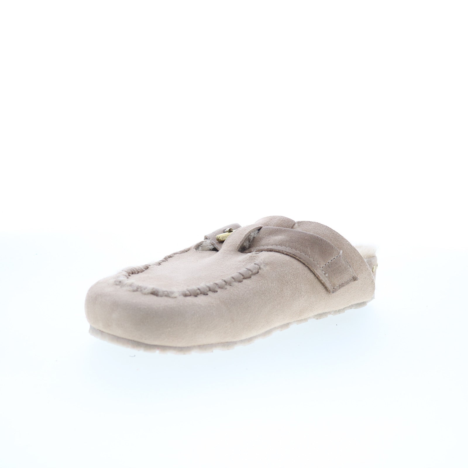 Emmett Womens Beige Suede Hook & Loop Clog Flats Shoes