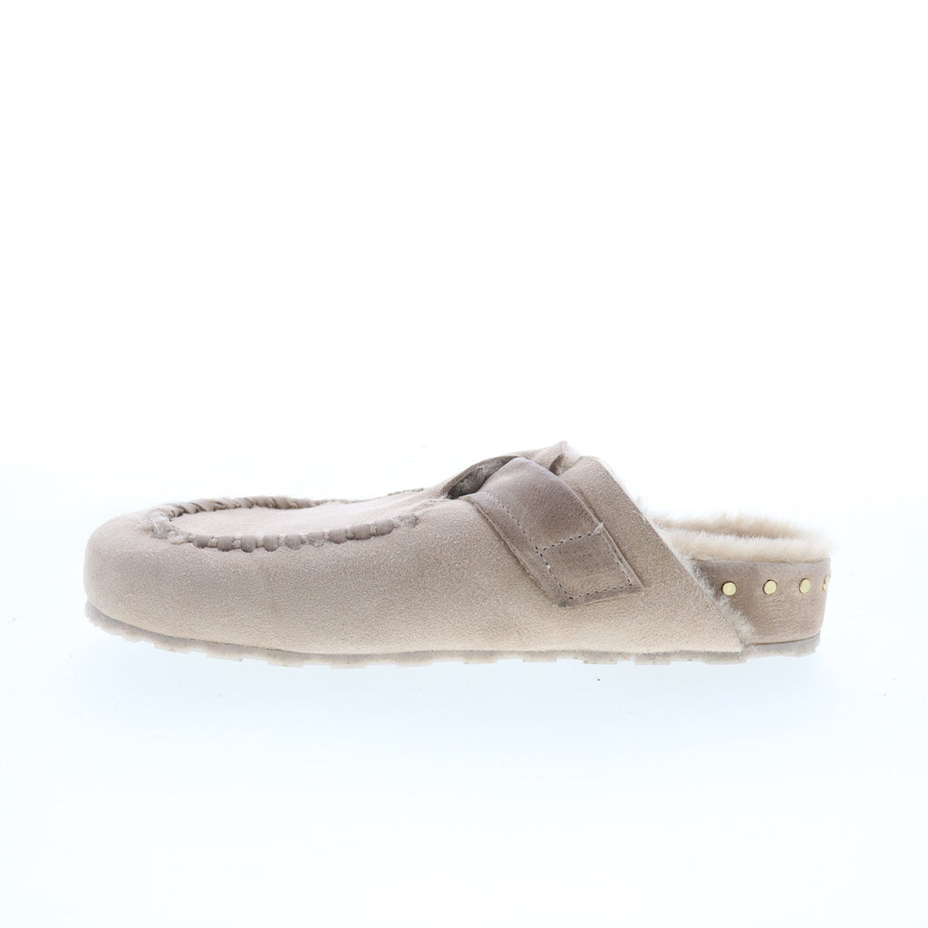 Emmett Womens Beige Suede Hook & Loop Clog Flats Shoes