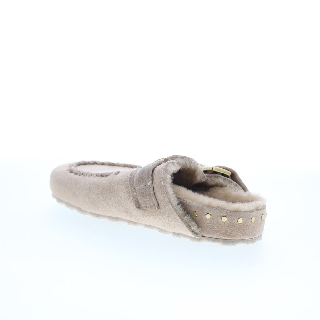 Emmett Womens Beige Suede Hook & Loop Clog Flats Shoes