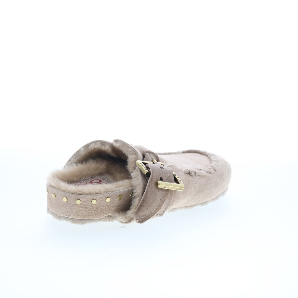 Emmett Womens Beige Suede Hook & Loop Clog Flats Shoes