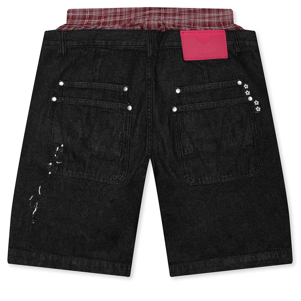 Paint Boxer Denim Shorts Black
