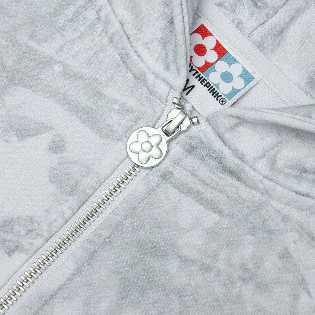 Snow Camo Eye Logo Zip Up Hoodie Washed White
