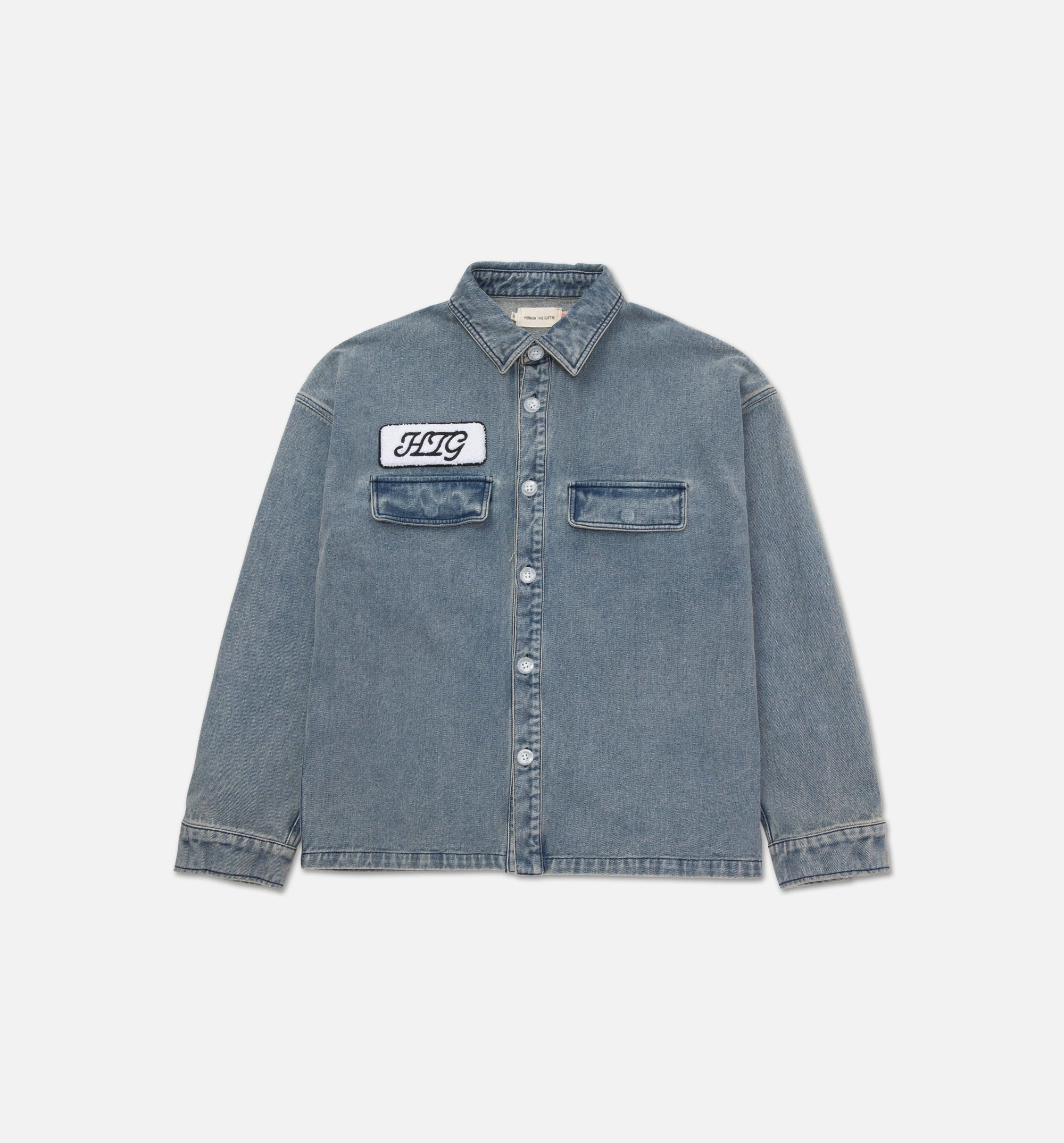 HTG Work Mens Long Sleeve Shirt Denim