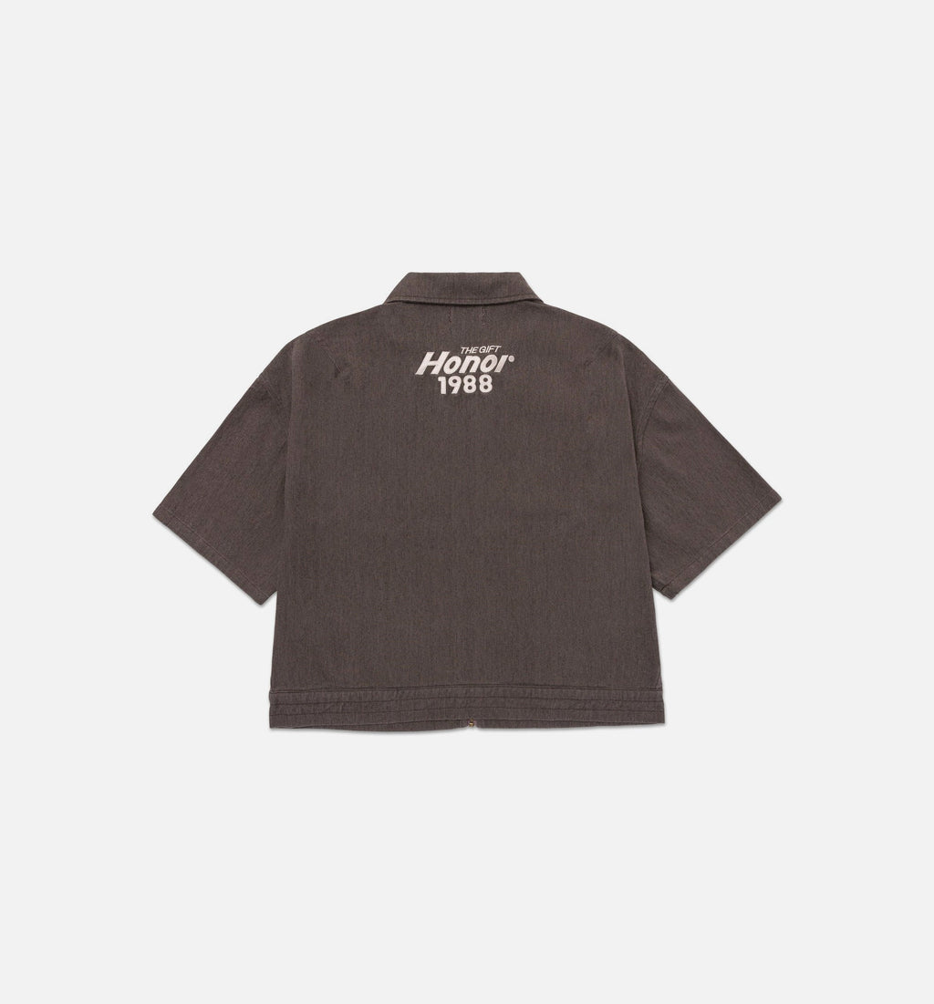 Twill Full Zip Mens Short Sleeve Shirt Black