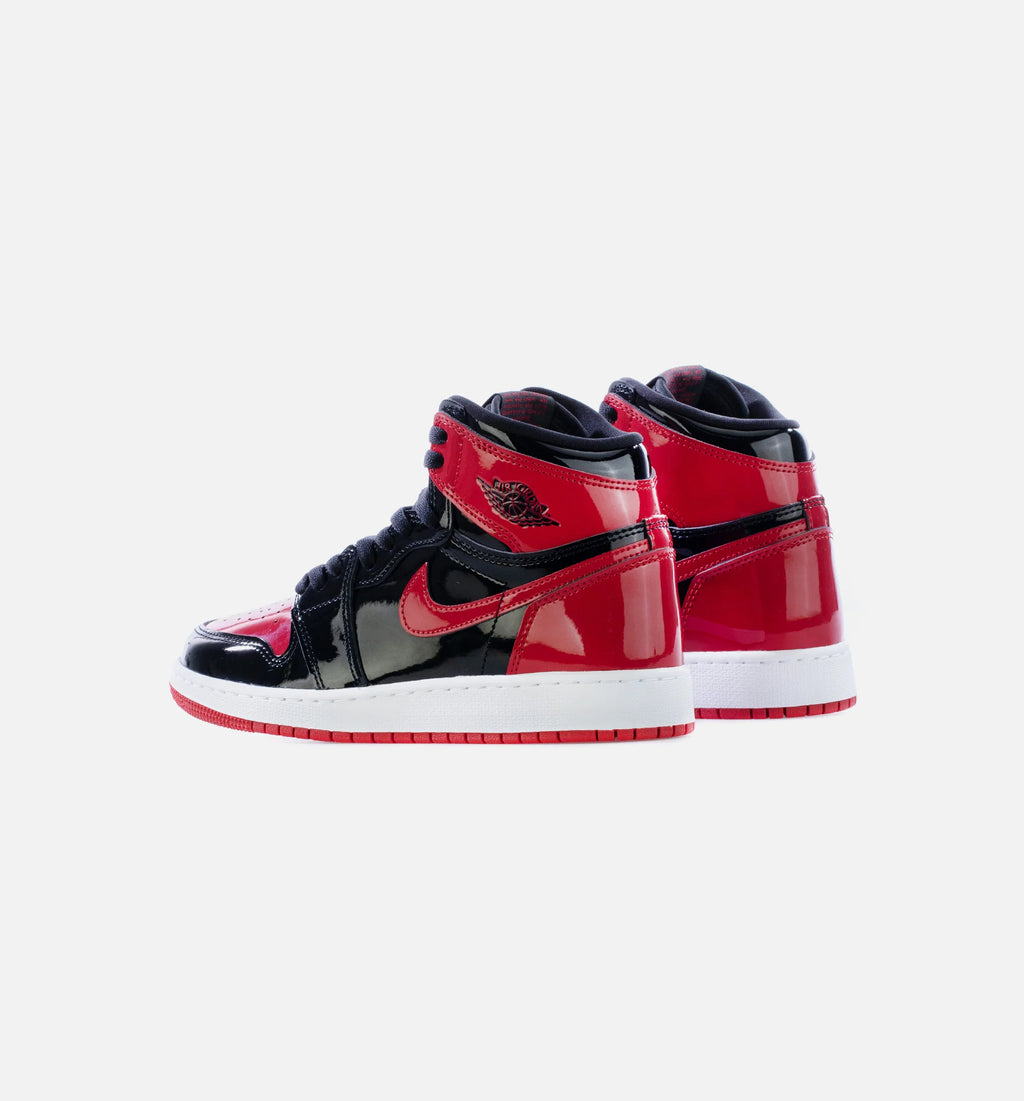 Air Jordan 1 High OG Patent Bred Grade School Lifestyle Shoe Black White Varsity Red Limit One Per Customer