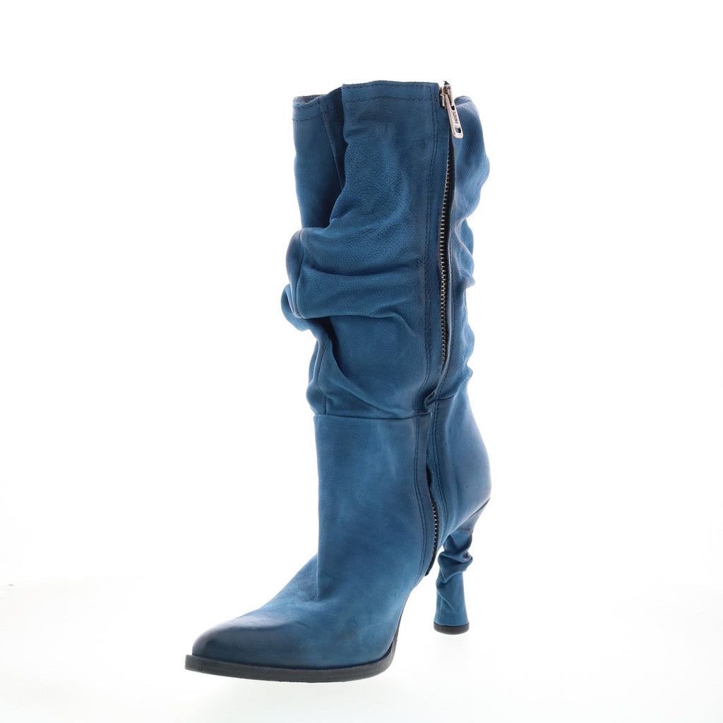 Faron Womens Blue Leather Zipper Casual Dress Boots