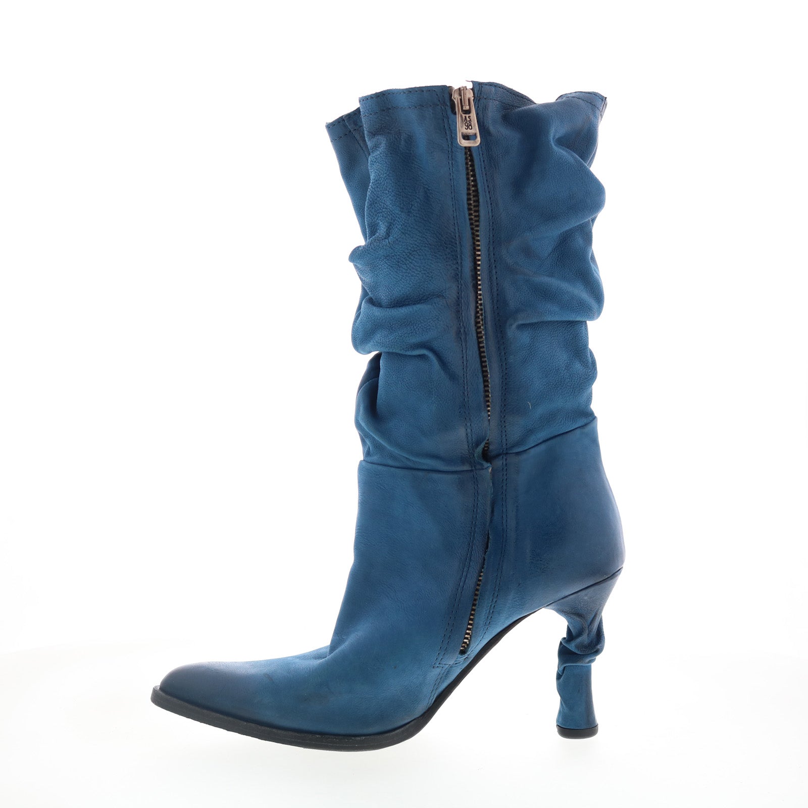 Faron Womens Blue Leather Zipper Casual Dress Boots