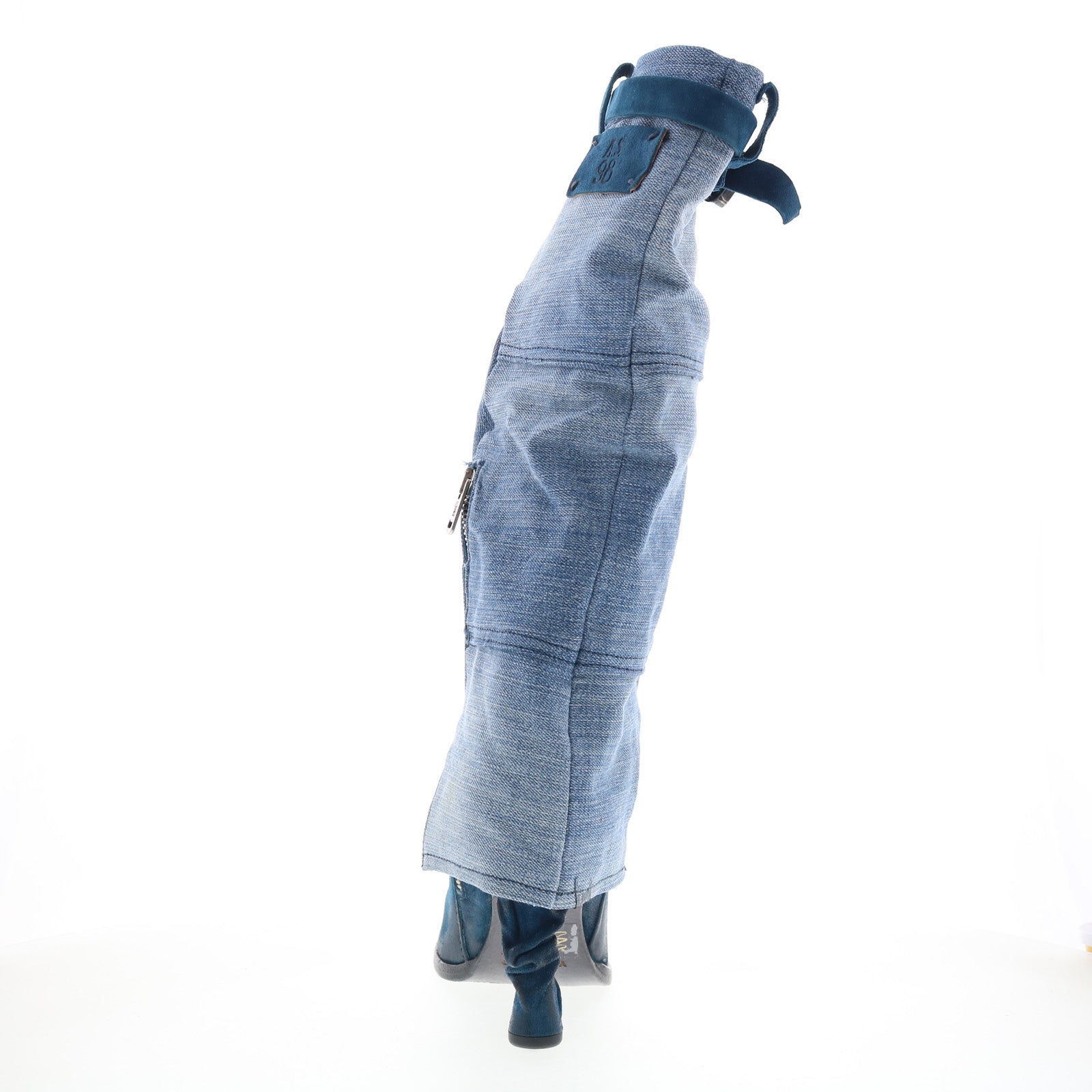 Favro Womens Blue Canvas Zipper Knee High Boots