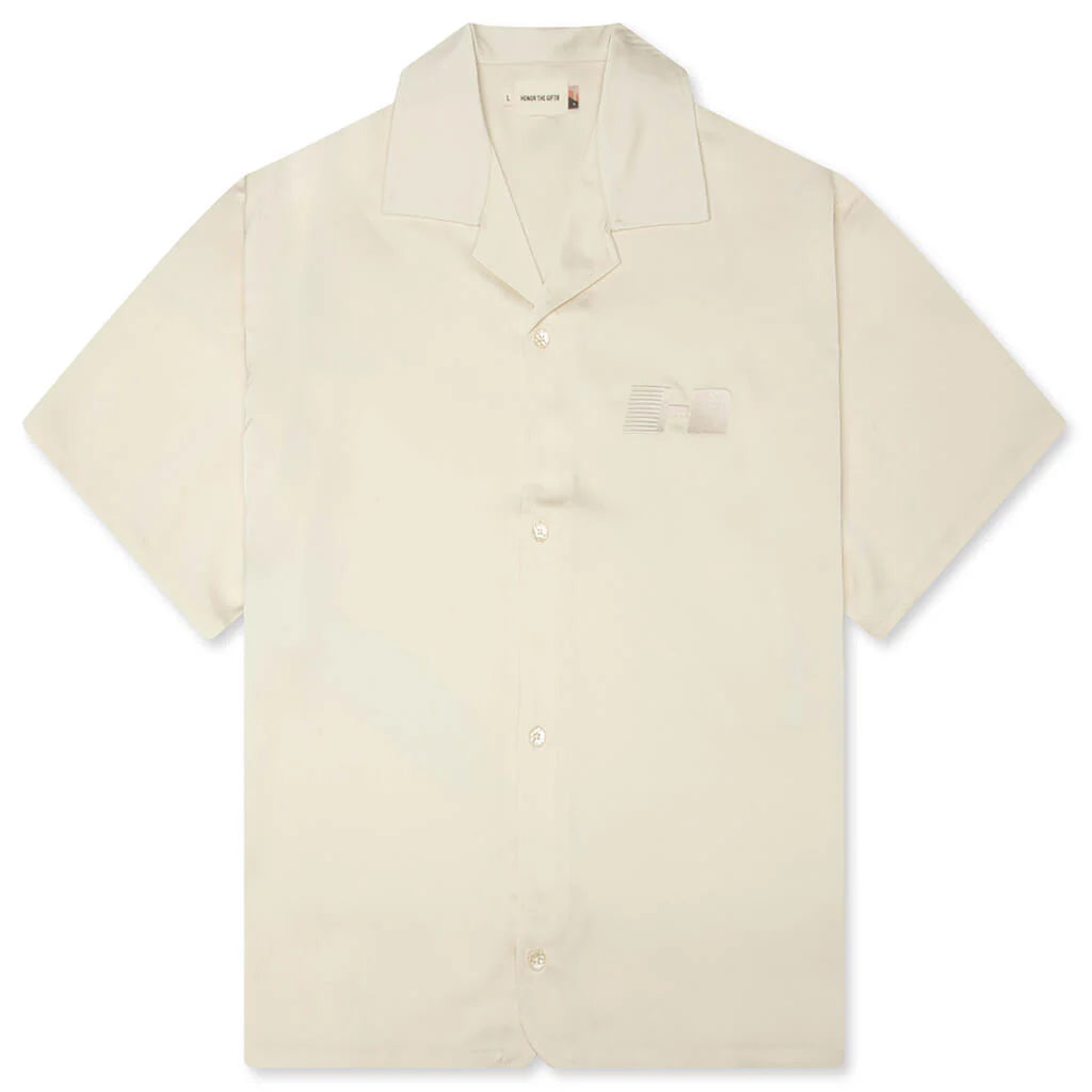 Satin Chest Logo Camp Collar Sand