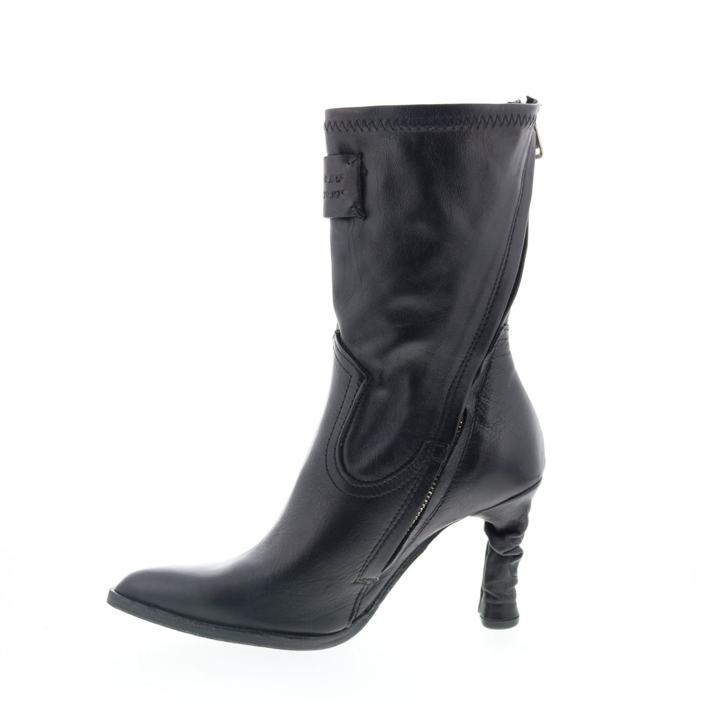 Felicia Womens Black Leather Zipper Ankle & Booties Boots
