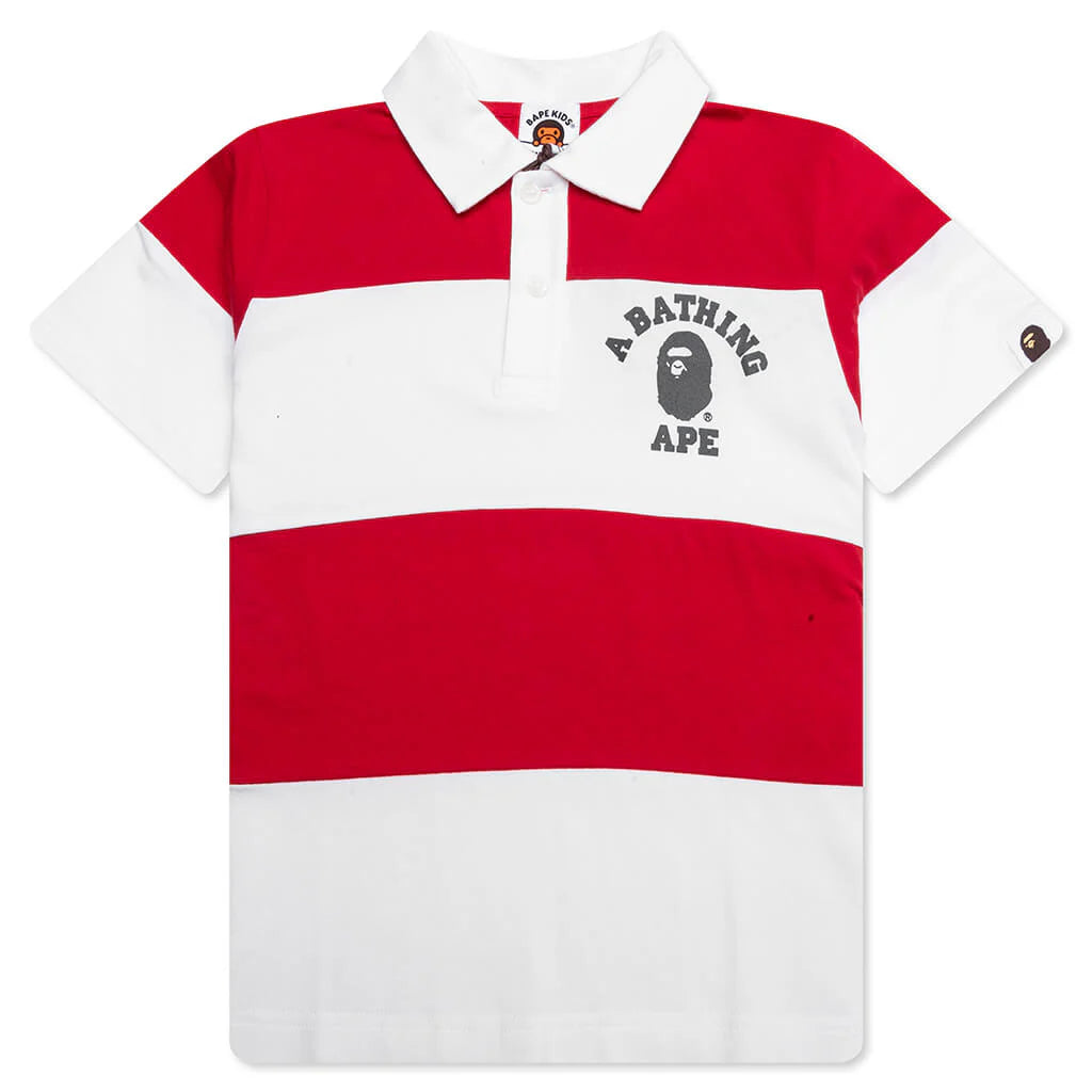 Kids College Panel Stripe Polo Shirt Red