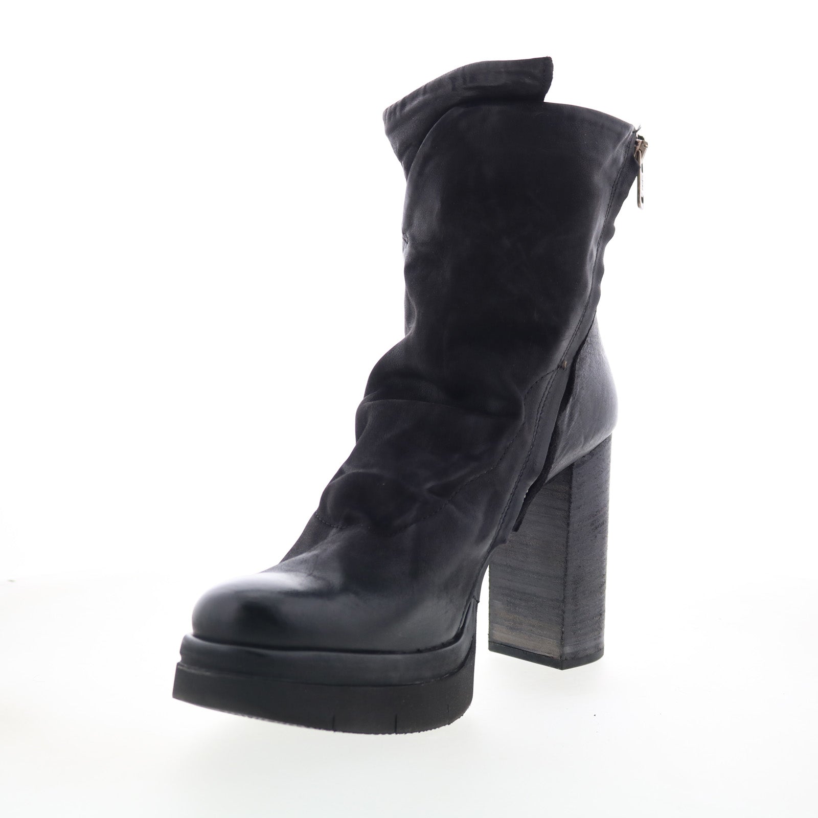 Frannie Womens Black Leather Zipper Ankle & Booties Boots