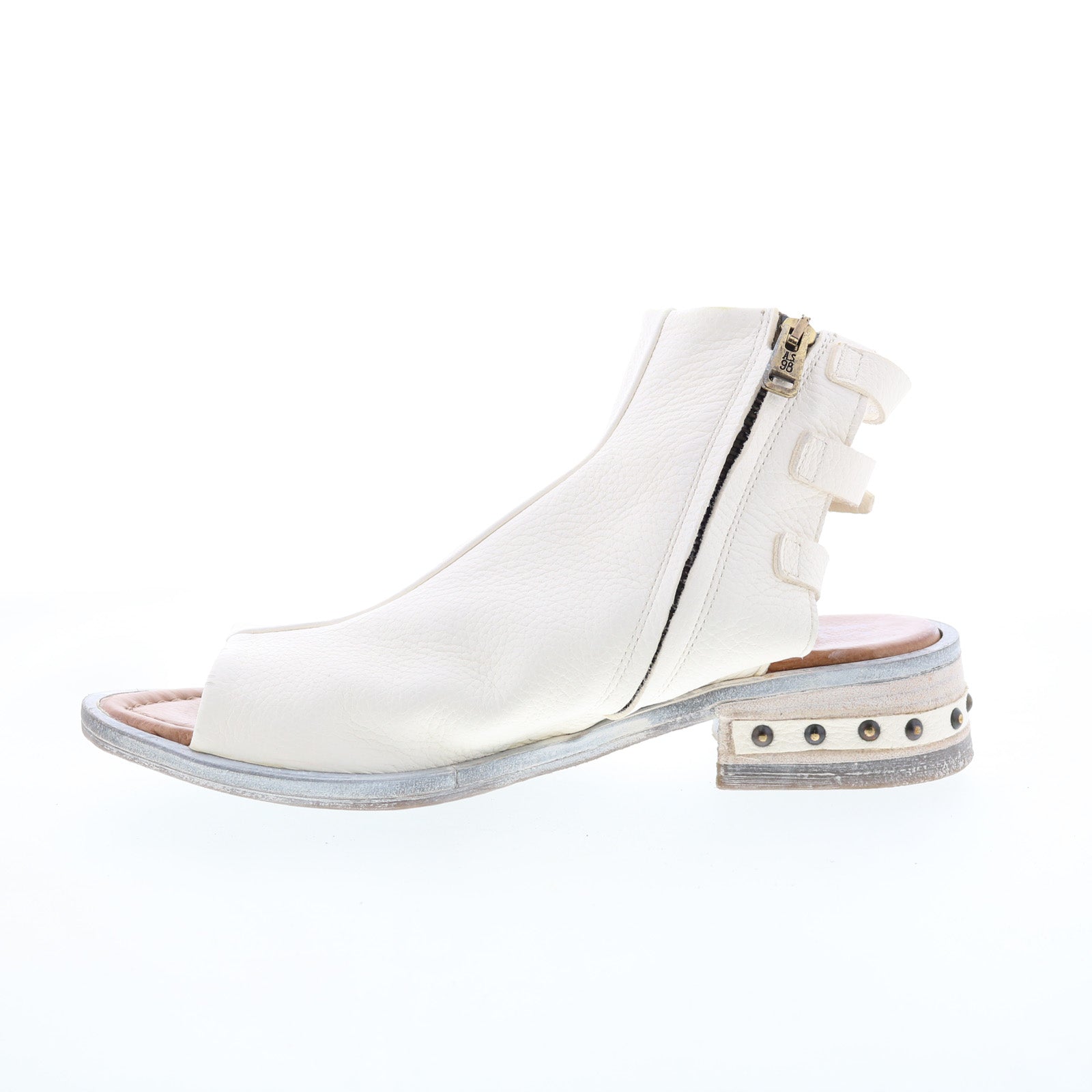 Gage Womens White Leather Zipper Heeled Sandals Shoes