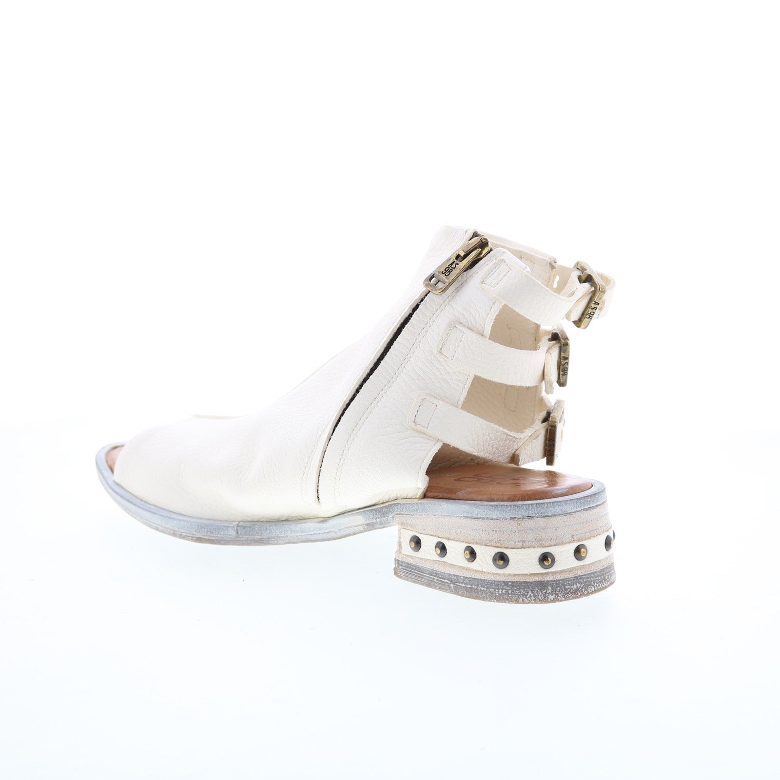 Gage Womens White Leather Zipper Heeled Sandals Shoes