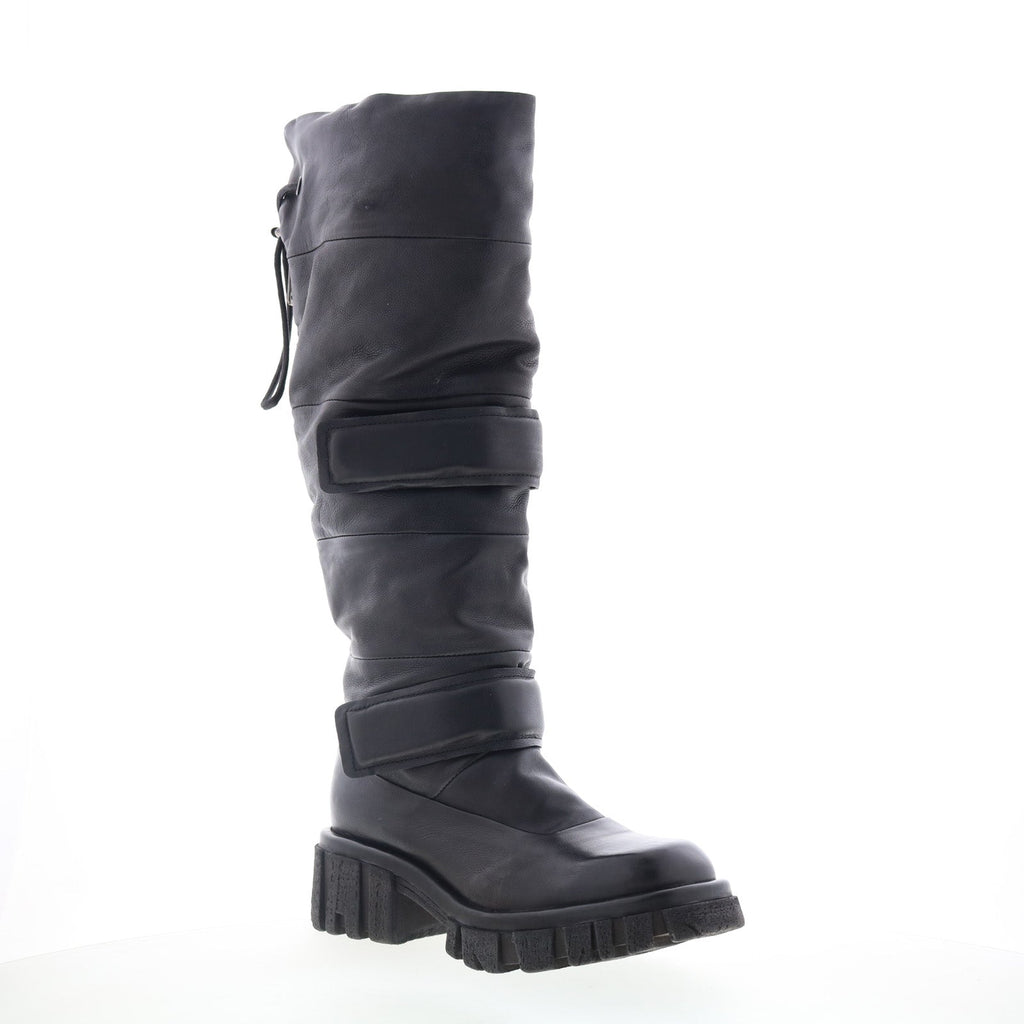 Halpert Womens Black Leather Zipper Knee High Boots