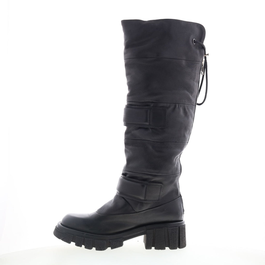 Halpert Womens Black Leather Zipper Knee High Boots