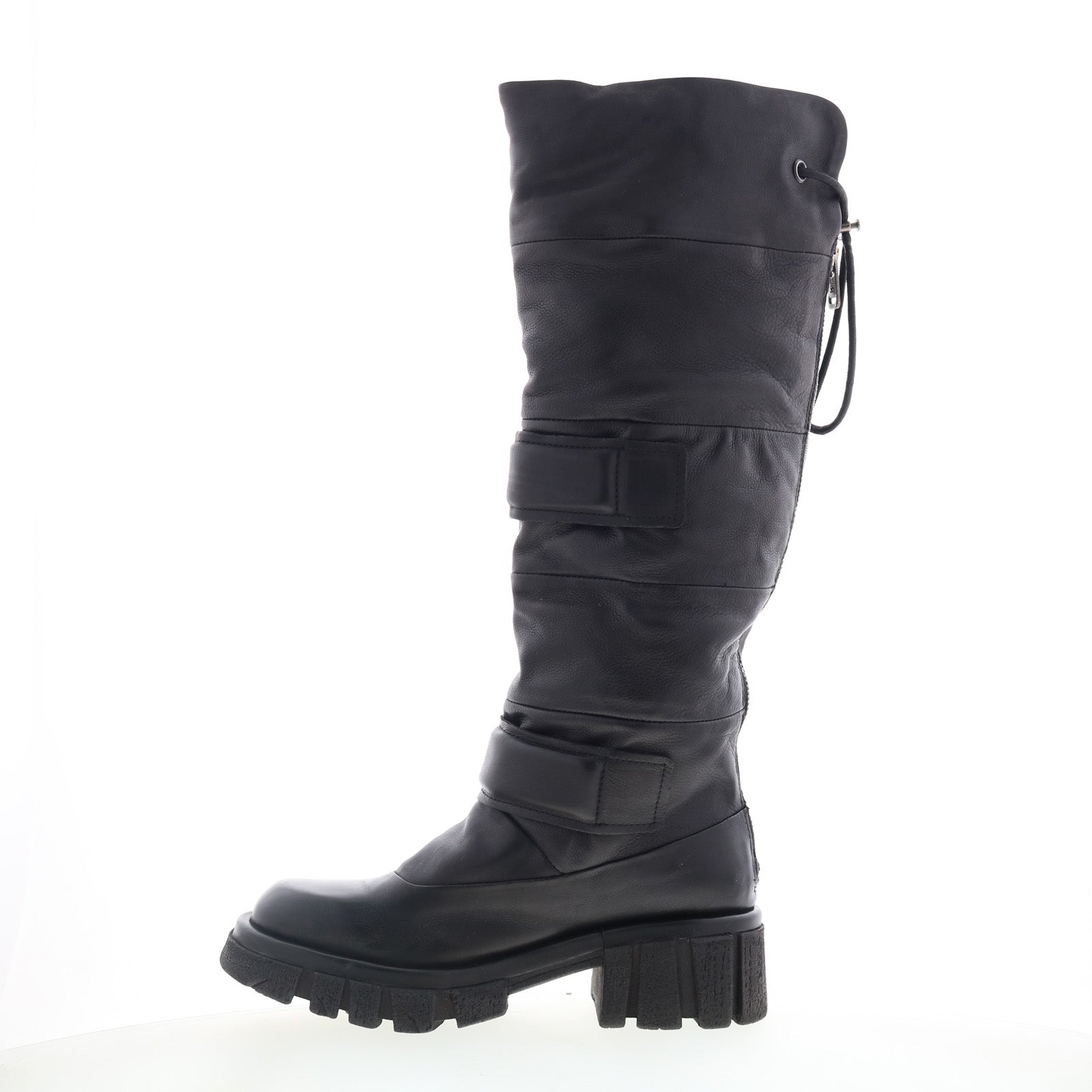 Halpert Womens Black Leather Zipper Knee High Boots