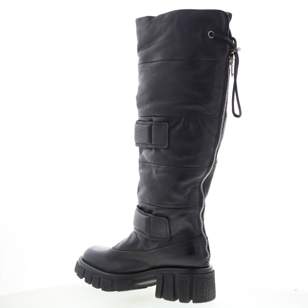 Halpert Womens Black Leather Zipper Knee High Boots