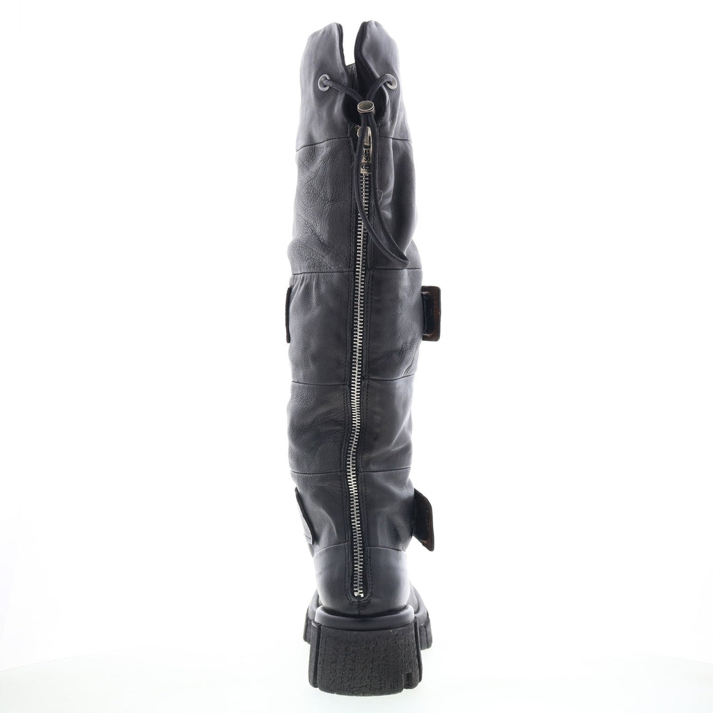 Halpert Womens Black Leather Zipper Knee High Boots