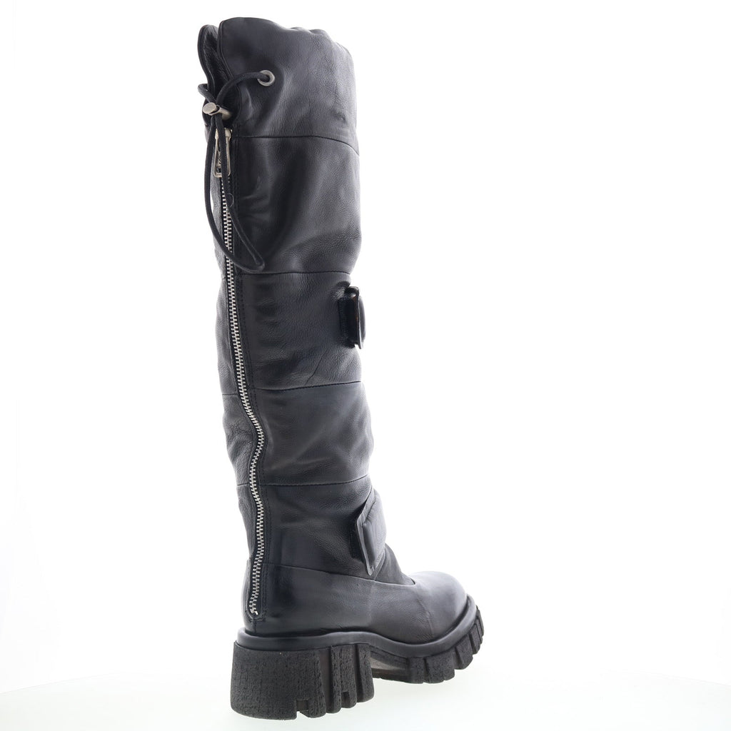 Halpert Womens Black Leather Zipper Knee High Boots