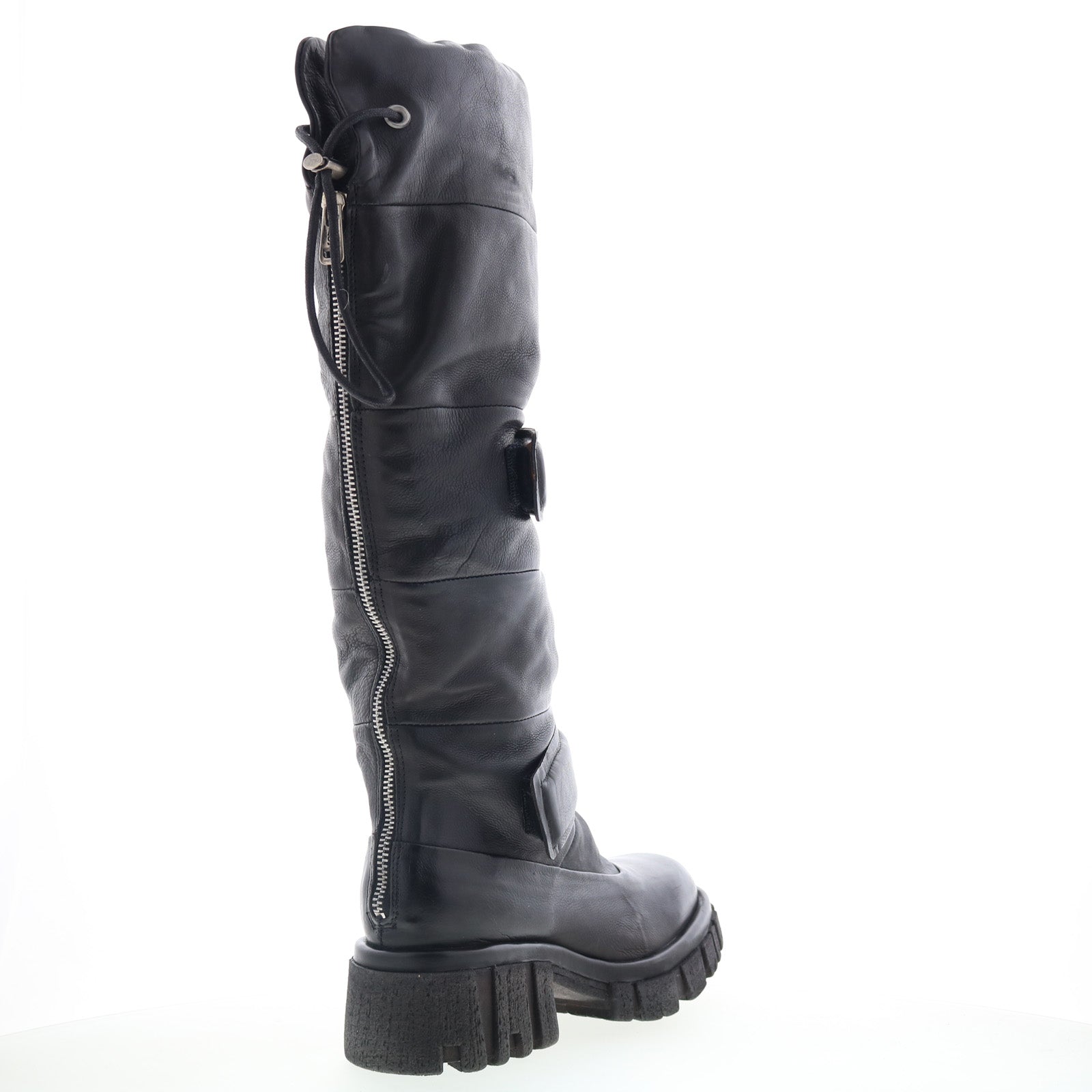 Halpert Womens Black Leather Zipper Knee High Boots