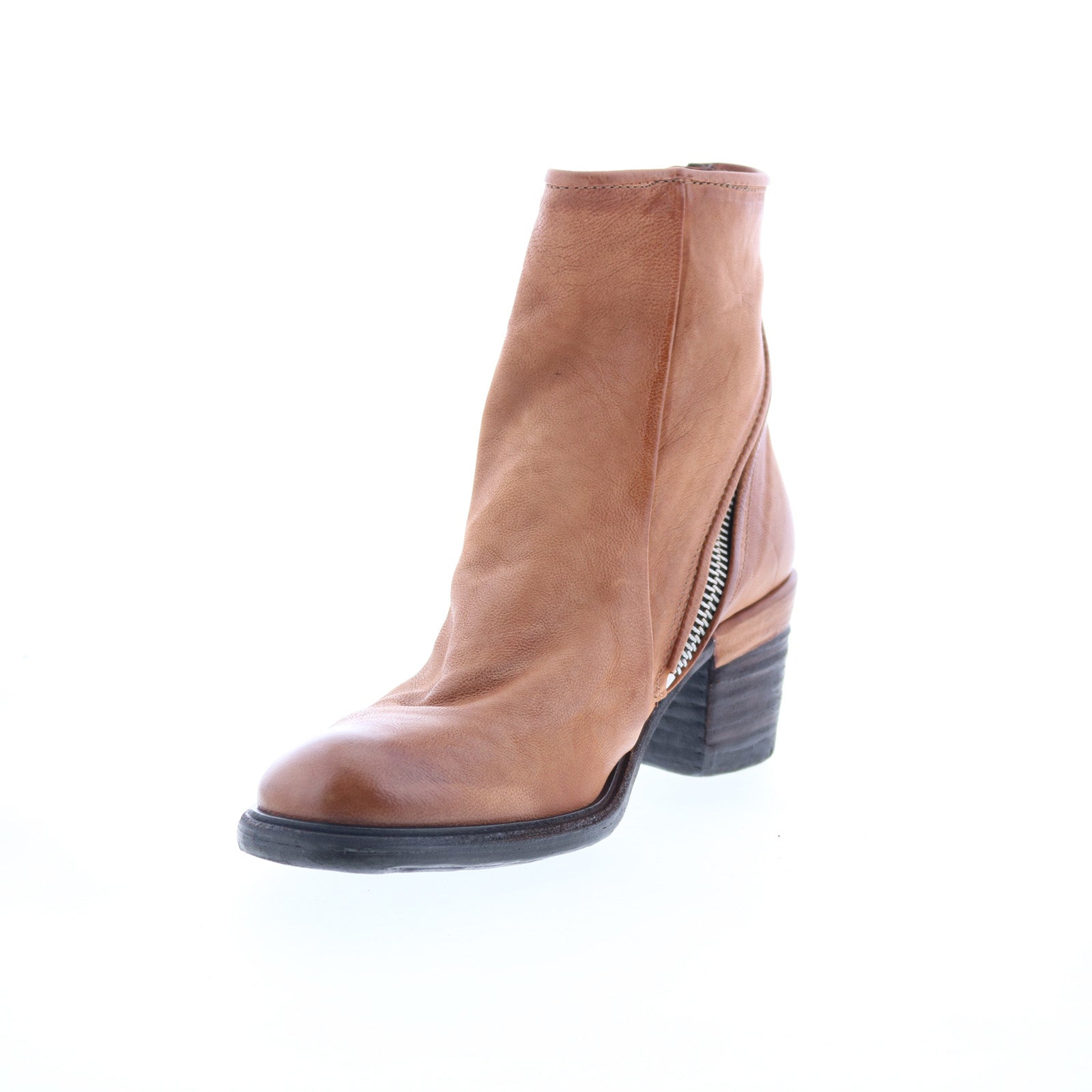 Jase Womens Brown Leather Zipper Ankle & Booties Boots